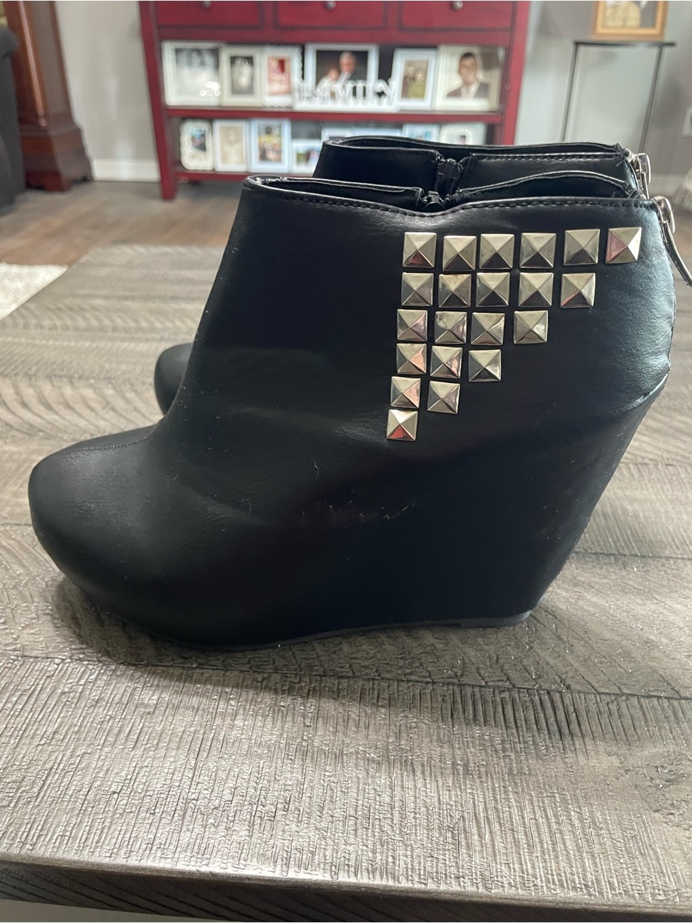 Women’s Black Studded Wedge Ankle Boots